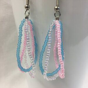 Pink Blue Beaded Earrings